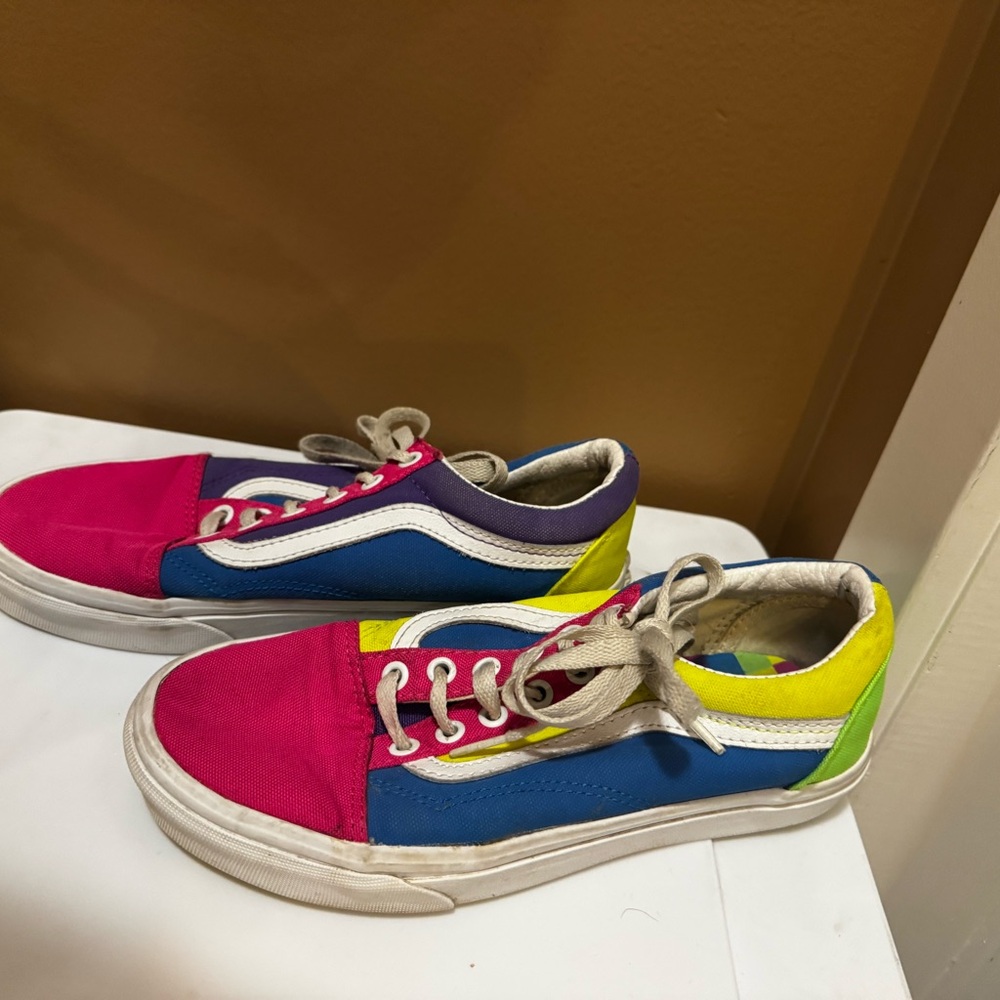 Vans Colorblock Low-Top Sneakers in Pink, Blue, Yellow & Purple
